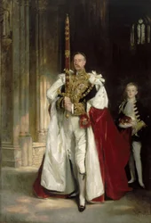 Charles Stewart, sechster Marquess von Londonderry, trägt das große Staatsschwert bei der Krönung...